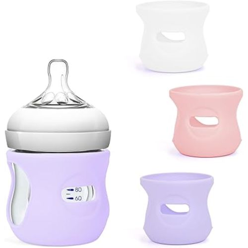 Silicone Sleeves for Avent Natural Glass Baby Bottles, BPA Free, Anti Breakage Baby Bottle Holder (Purple + White + Pink, 4 Ounce)