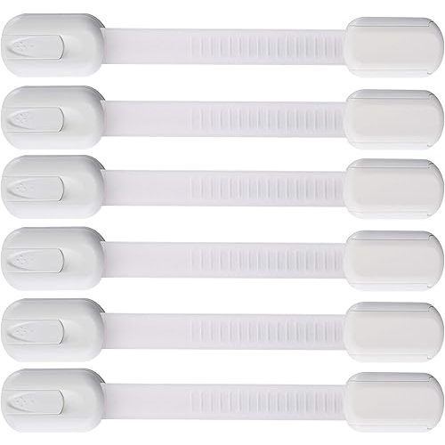 6 Pack Vmaisi Multi-Use Adhesive Straps Locks - Baby Proofing Latches for Toilet Seat, Trash Can - (White) (6)