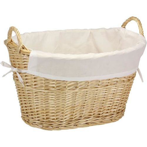 Household Essentials Wicker Laundry Basket with Handles, Handwoven Willow, and Removable Washable Liner, Natural