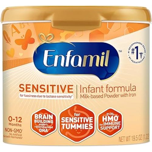 Enfamil Sensitive Baby Formula with DHA, Iron & Prebiotics to help support Brain & Immune Support. Lactose Sensitivity Infant Formula Inspired by Breast Milk, Non-GMO, Powder Can, 19.5 Oz