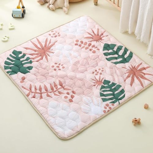 Viviland Baby Mats for Floor, 50x50 Inch Playpen Mat, Thick Playmat for Baby and Toddlers Infants, Non-Slip & Machine Washable, Green Leave