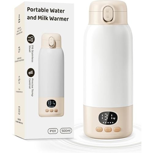 Portable Bottle Warmer for Travel, 17 Ounces Milk Warmer for Baby Breastmilk with Fast Heating & Precise Temp Control, Bottle Warmer for Car, Outdoors