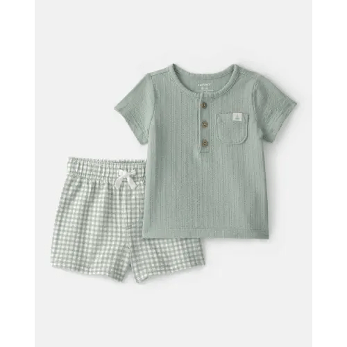 Baby 2-Piece Gingham Top & Short Set - Green | Carter's