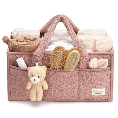 PeraBella Baby Diaper Caddy Organizer for Changing Table, Baby Storage Basket for Diapers and Baby Wipes, Gift for Baby Shower, Car Caddy Organizer, Nursery Diaper Organizer, Portable Diaper Storage