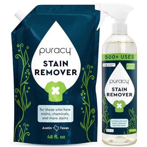 Puracy Stain Remover, Natural Based Travel and Laundry Stain Cleaner for Clothes, Baby Essentials, Kids Stains, Oil and Fabric Spot Cleaner, Unscented (Stain Remover Spray and Refill, 64 fl oz)