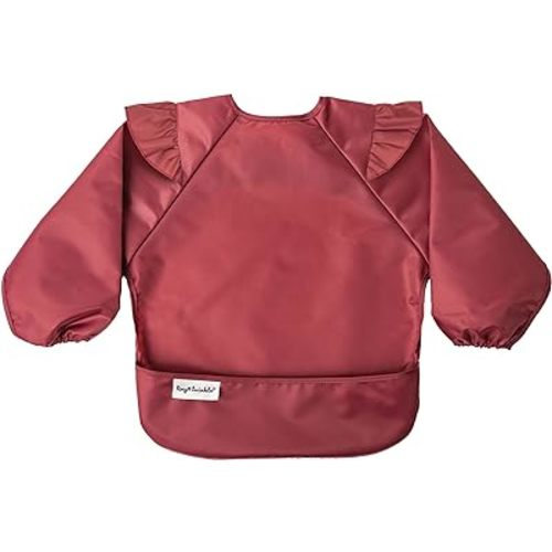 Tiny Twinkle Mess Proof Baby Bib, Cute Full Sleeve Bib Outfit, Waterproof Bibs for Toddlers, Machine Washable, Tug Proof, Baby Smock for Eating, Long Sleeved (Burgundy, Small 6-24 Months)