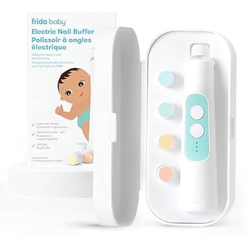 Frida Baby Electric Nail Trimmer | Safe + Easy Electric Nail File Baby Nail Clipper + Nail Trimmer Kit for Newborn, Toddler, or Children's Fingernails/Toenails, 4 Buffer Pads, LED Light, Storage Case