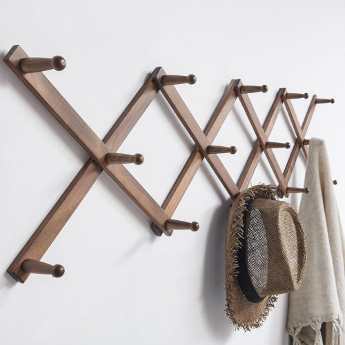 Gracie Oaks Pine Wood Accordion Wallmount Hat Hanger, Expandable Purse Coat Backpack Rack with 14 Pegs FCC67AE0B9604F32BB89DB6A8410AF9F & Reviews | Wayfair