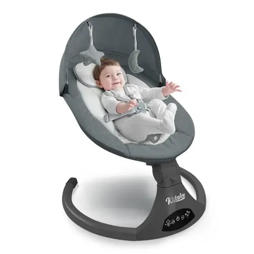 Portable 5 Speed Baby Rocker with Music, Remote Control, and Touch Screen for Infants - Suitable for 0-9 Months, 5-20 lbs, Gray (CR010A-1-GREY)
