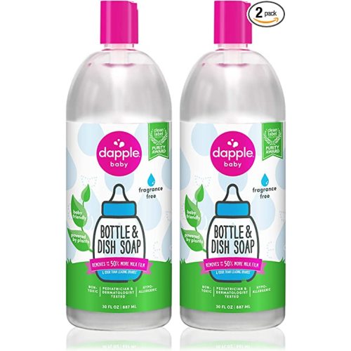 Dapple Baby Baby Bottle Soap & Dish Soap Refill, Fragrance Free, Plant Based Dish Liquid for Dishes & Baby Bottles - Hypoallergenic Soap, Liquid Soap Refill, 30 Fl Oz (Pack of 2)