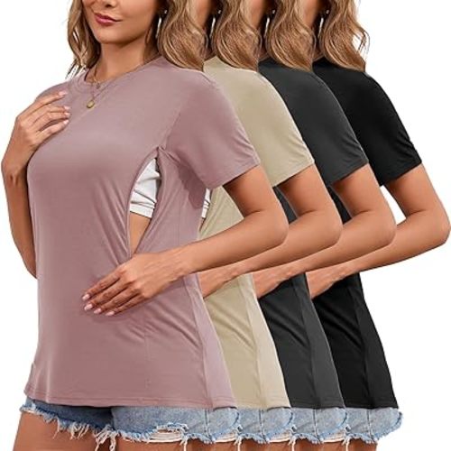 Ecavus Women's 3-Pack Nursing Shirts for Breastfeeding with Hidden Zippers Loose Fit Maternity Tops