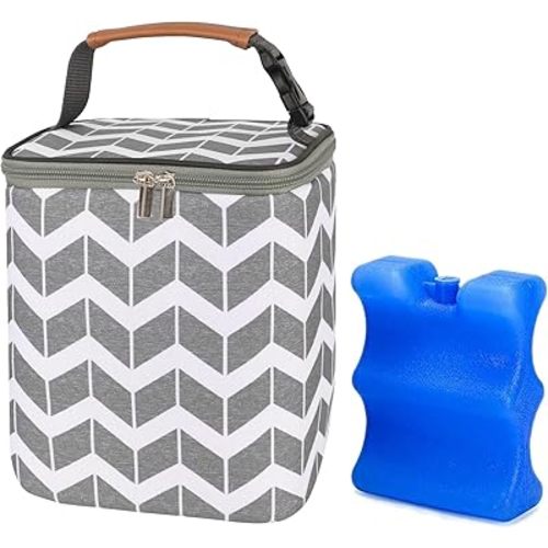 BreastMilk Cooler Bag with Ice Pack Fits 4 Baby Bottles Up to 9 Ounce, Large Baby Bottle Bag Fits for Nursing Mom Daycare