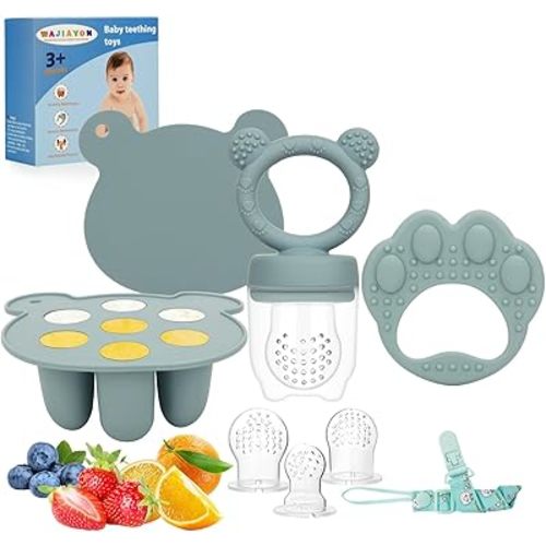 Baby Breastmilk Popsicle Molds & Baby Fruit Feeder (3 Pack), WAJIAYON Baby Food Freezer Tray Storage Containers, Silicone Teething Pacifier Feeder and Teether for Babies(Blue)