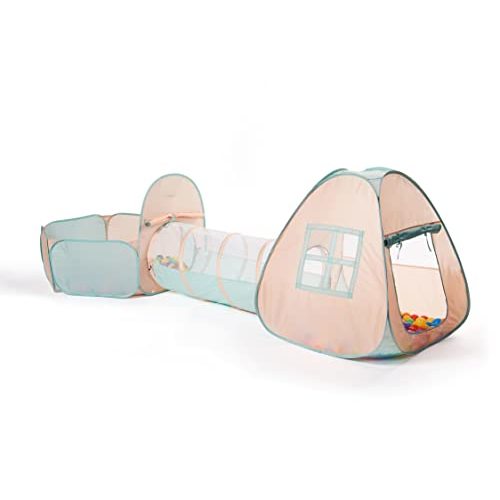 UTEX 3 in 1 Pop Up Kids Play Tent with Tunnel and Ball Pit for Kids, Boys, Girls, Babies and Toddlers, Indoor/Outdoor Playhouse,Orange Pink/Light Green