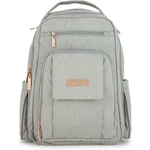 JuJuBe Diaper Bag, Travel Backpack with Portable Changing Pad, Stroller Hooks & Pockets for Baby Bottles, Diapers, Pacifier, Wipes, Snacks, & Daily Essentials, Mommy Carrier, Be Right Back - Pebble