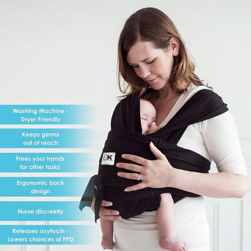 Original Baby K'tan Baby Carrier: #1 Easy Pre-Wrapped, Soft, Slip-On, No Rings, No Buckles | 5 in 1 Baby Sling Gift | The Best Hands Free Infant Wrap For Newborn to Toddler up to 35lb (See Size Chart) - Black - X-Small (2-4)
