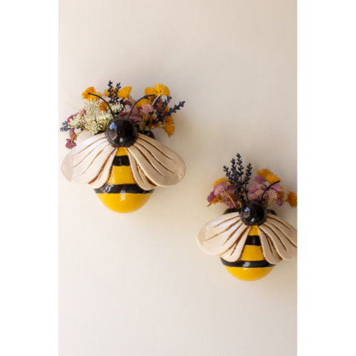 The Holiday Aisle® Set Of 2 Ceramic Bees Wall Planters | Wayfair