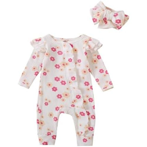 Cute Floral Floral Print Long Sleeve Infant Newborn Baby Girl Clothes Baby Girl Jumpsuit