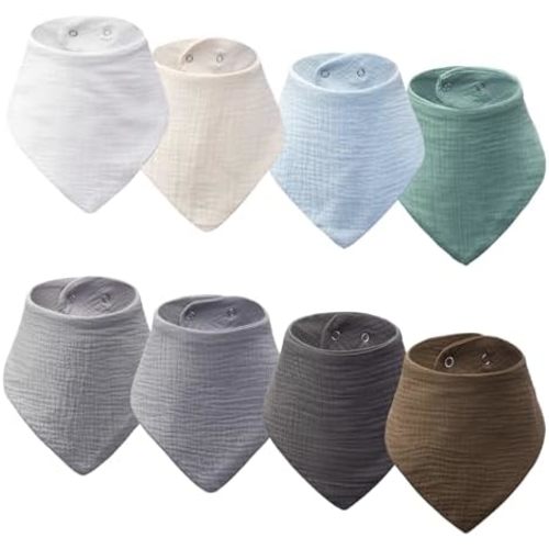 Baby Bibs 8-Pack - Adjustable Cotton Drool Bibs, Waterproof & Absorbent for Newborn to Toddler, Unisex Boys & Girls