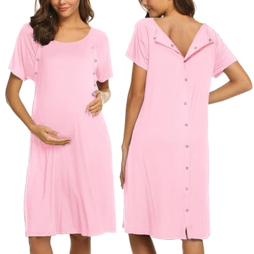 Ekouaer Women’s Nursing/Delivery/Labor/Hospital Nightdress Short Sleeve Maternity Nightgown with Button S-XXL