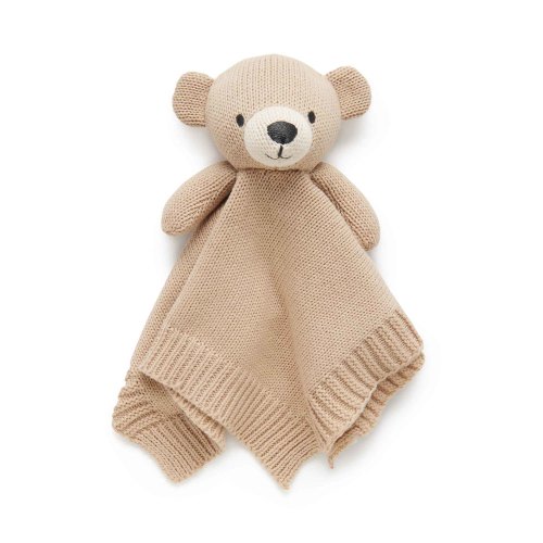 Knitted Bear Comforter - Camel - Purebaby