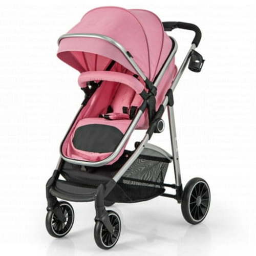 Costway 2 in 1 Convertible Baby Stroller High Landscape Infant Stroller Pink