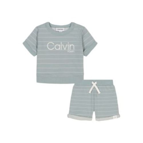 Baby Boys 2-Piece Striped French Terry Short Sleeve Crewneck and Shorts Set