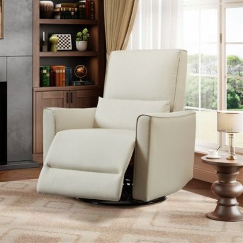 Swivel Rocking Recliner Chair, Lumbar Support & Padded Armrest, Comfortable Rocker Recliner, for Living Room, Bedroom, White