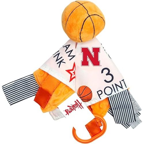 University of Nebraska Crinkle Learning Lovey Sensory Plush Blanket - Tag Toys for Babies - Baby Stroller Toys - Sports Team Pride MVP Registry Gift w/Stroller Clip (8 x 8 Tag Toy)…