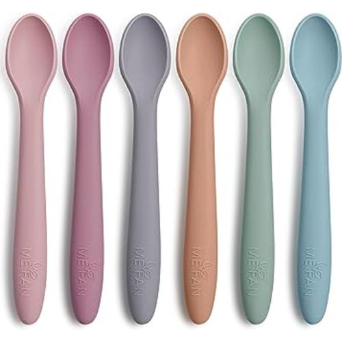 ME.FAN Silicone Baby Spoons - 6 Pack Feeding Spoons for First Stage Baby & Infant, Toddlers Spoons, Chew Spoons Set - Baby Utensils Soft Training Spoons - Morandi Color