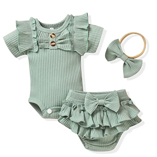 Aalizzwell Baby Girls Short Sleeve Bodysuit Bloomer Shorts Ribbed Outfits