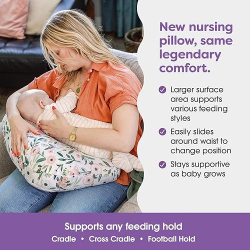 Boppy Nursing Pillow - Ergonomic Bottle & Breastfeeding Pillow with High, Firm, Large Area, Water-Repellent Cushion with Washable Cover; Baby Safety Alliance Verified - Pink Garden Flowers