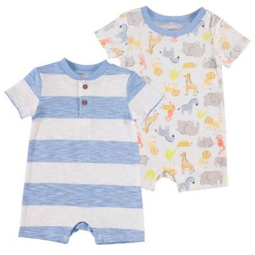 Chick Pea Baby Boy Baby Short Sleeve Romper 2 Pc Set Zoo Animal Jungle Blue Newborn Clothing Size 3-6m