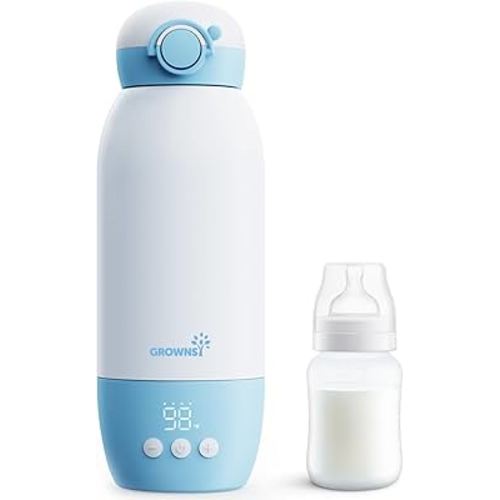 Portable Bottle Warmer, GROWNSY Fast Baby Bottle Warmer On The Go, Cordless Travel Milk Warmer for Breastmilk/Formula, with Precise Temperature Control, Memory Function