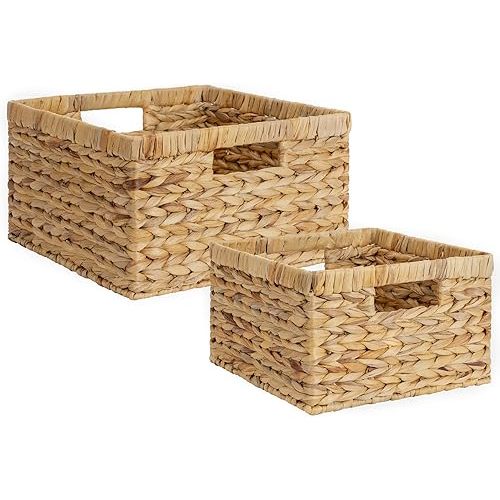 StorageWorks Wicker Storage Basket, Water Hyacinth Basket for Organizing, Decorative Water Hyacinth Storage Baskets, Set of 2, Large and Small