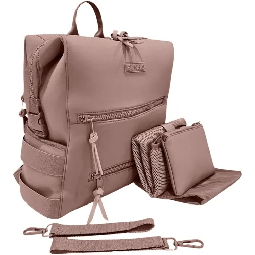 Neoprene Diaper Bag, Minimalist Backpack Diaper Bag with Pouch, Changing Pad, and Stroller Straps, Water Resistant and Lightweight Baby Girl Diaper Bag, Diaper Bag Backpack, Mauve