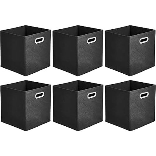 Amazon Basics Collapsible Cube Storage Bins, Space-Saving, Organizing Fabric Bins with Handles, 10.5" x 10.5" x 11", Black, 6-Pack