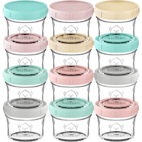 KeaBabies 12-Pack Prep Jars Baby Food Storage Glass Containers, Pastels