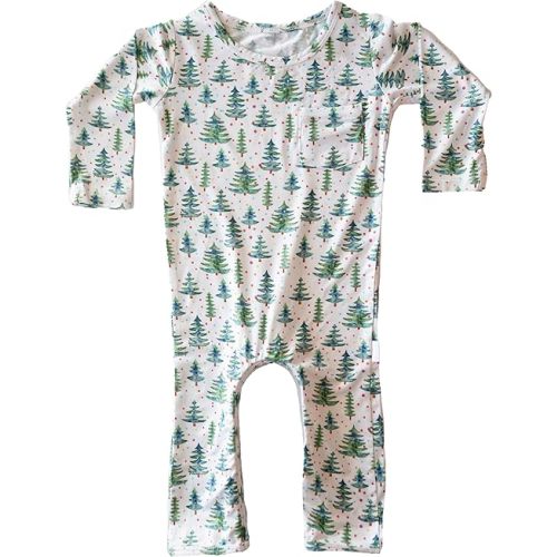 Soft Bamboo Viscose Baby Romper - Christmas Collection - Lightweight, Pacifier Clip, Inseam Zipper