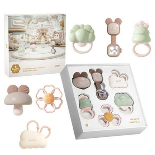BanshiLi 6-Piece Baby Teether & Rattle Gift Set,Soft Silicone Animal & Plant Shapes,Ideal Baby Shower Gift, Teething Relief & Sensory Toys for 0+ Months