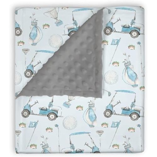Mink Baby Boys Girls Blanket Golf Gear Sport Game, Watercolor Blue Ball Glove Car Stick Soft Double Layer Dotted Backing Receiving Blankets, Newborn Infant Toddler Nursery Crib Bedding 30 x 40