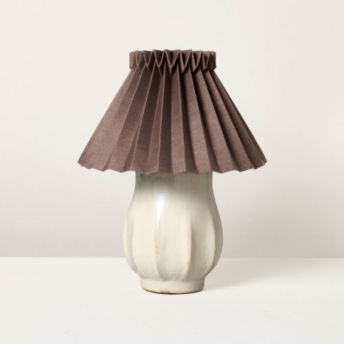Ceramic with Brown Knife Pleat Shade Accent Table Lamp Sour Cream - Hearth & Hand™ with Magnolia