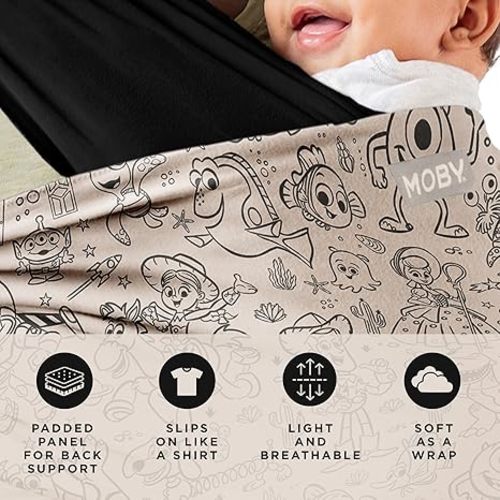 Moby Baby Wrap Carrier Easy-Wrap for Newborns to Toddlers (8-33lbs), Infant Sling Carrier, Lightweight & Hands Free Design, Adjustable for All Body Types (Disney Pixar's Infinite Adventures)