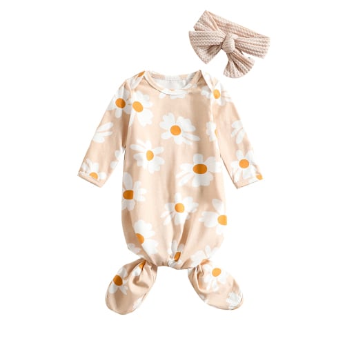 Bagilaanoe 0-3 Months Newborn Baby Girls Boys Floral Sleep Gown Headband Sleepwear Romper Sleeping Bags Outfits