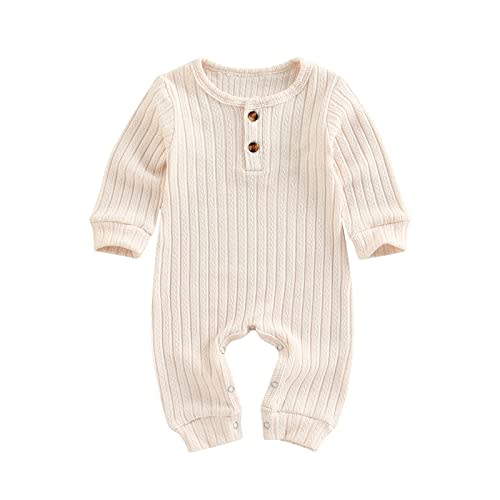 Ynibbim Winter Newborn Baby Boy Girl Solid Romper Unisex Infants Hooded Outfit Clothes Waffle Cotton Button Jumpsuits
