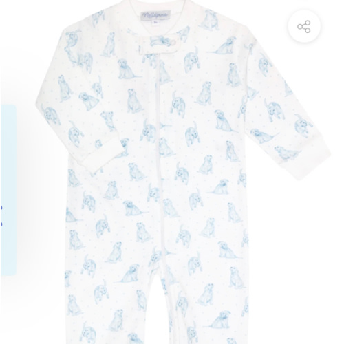 Blue Puppy Love Print Zipper Footie