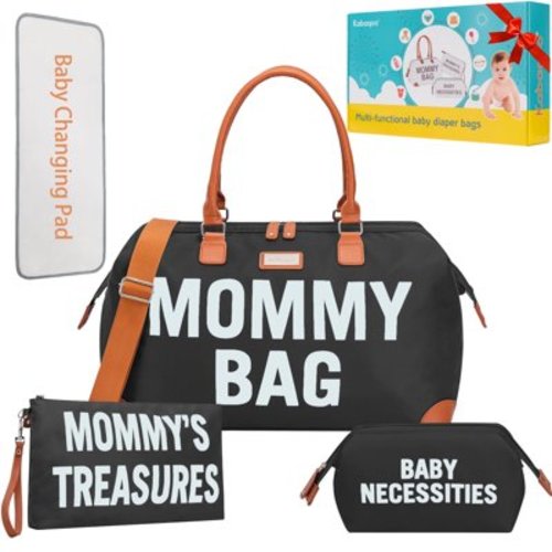 Diaper Bag Tote, Kabaqoo Large Diaper Bags Waterproof, Hospital Bag for Labor Delivery, Baby Bag Black