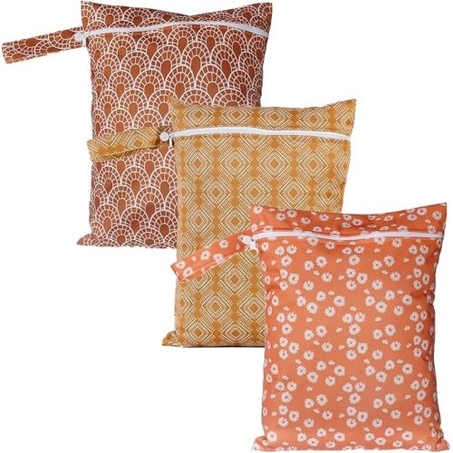 Happy Flute 3 Set Wet Bag Storage Bag Zipper Waterproof Washable Travel Bags, Beach, Pool, Gym Bag for Cloth Diaper, Swimsuits & Wet Clothes for Baby,11.8x15.7inch (YMX002-S11)