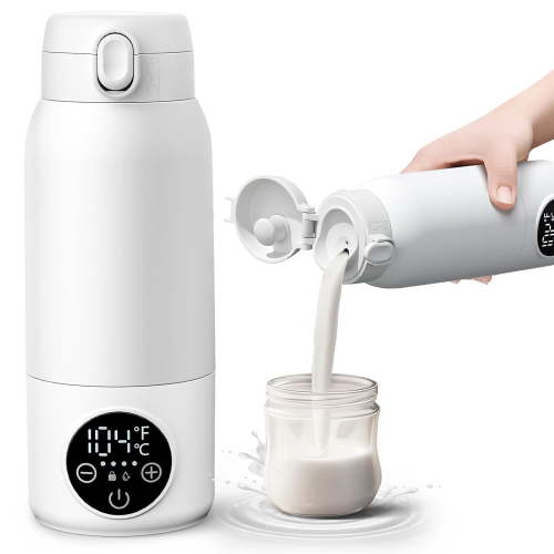 Portable Bottle Warmer – Dual Heating Modes for Breast Milk & Water, 17oz Large Capacity Cordless Travel Milk Warmer for Breastmilk/ Formula