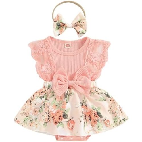 Mubineo Baby Girl Summer Clothes Outfits Sleeveless Lace Floral Romper Dress Newborn Outfit